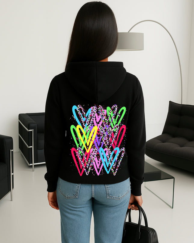 Multicoloured Leopard Heart Printed Hoodie