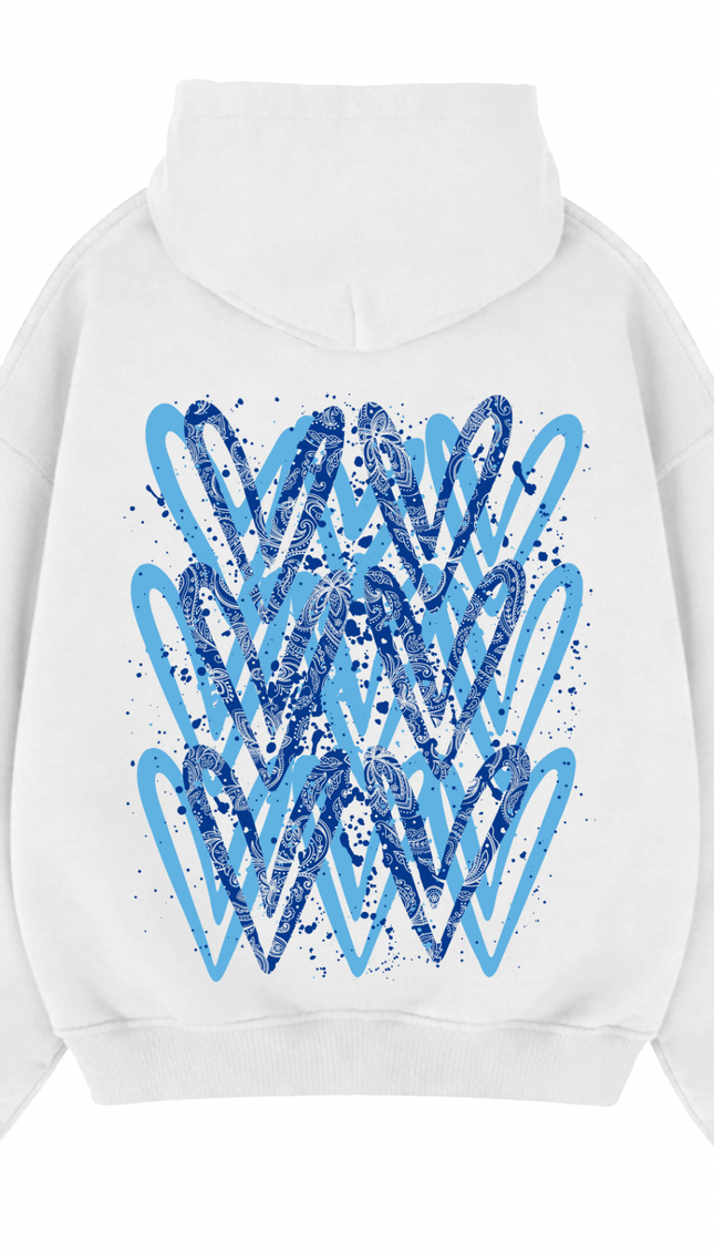 Royal Blue Paisley graffiti heart hoodie with spray paint effect print – women's hoodie by Miss Runway