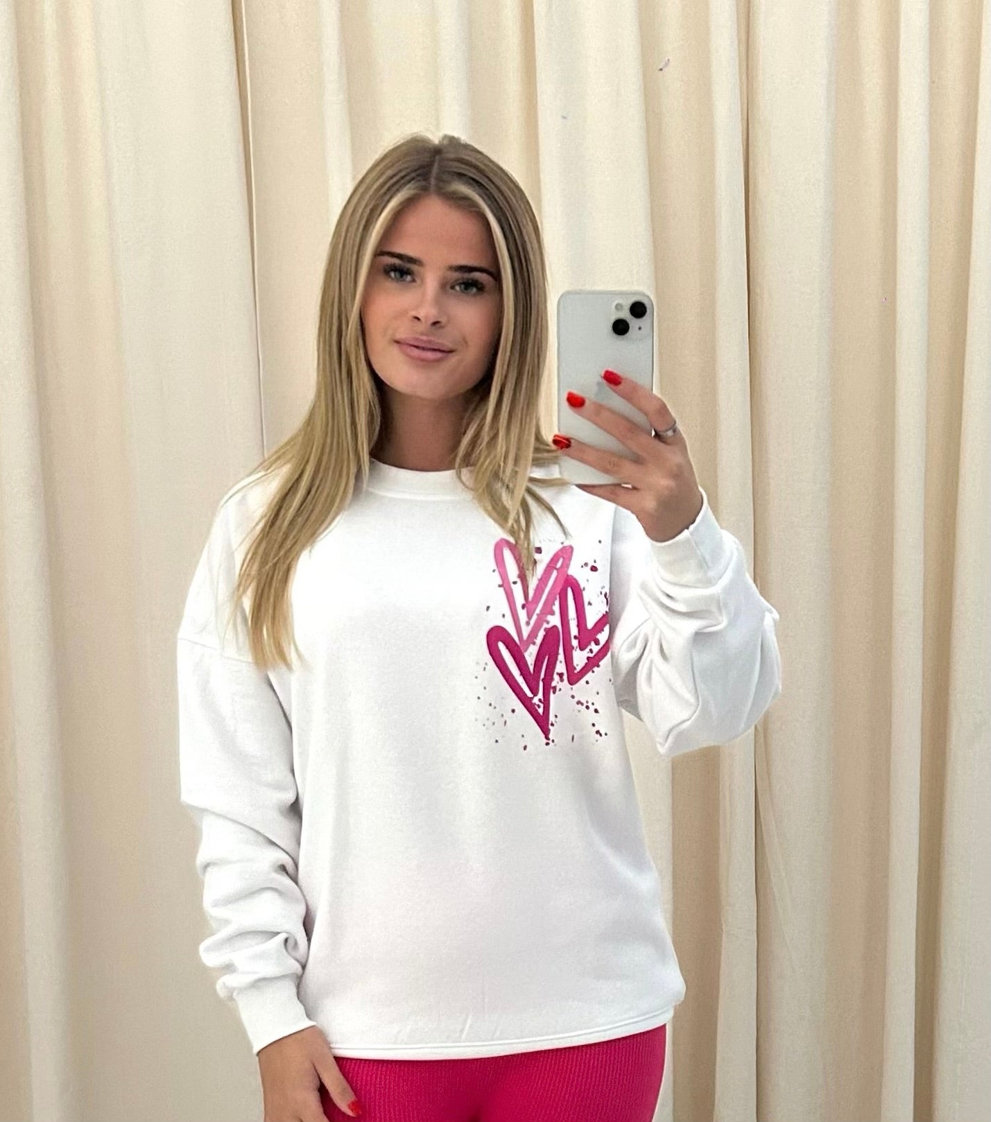 Miss Runway Pink Heart Graffiti Sweatshirt White