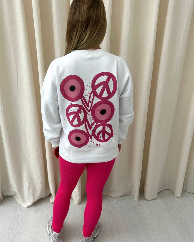 Pink Evil Eye, Peace, Heart Printed Sweatshirt & Leggings Adults