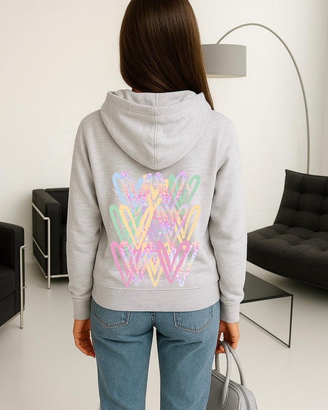Pastel Leopard Heart Printed Hoodie