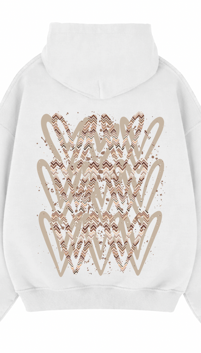 Beige Zig Zag Heart Printed Hoodie – image 7