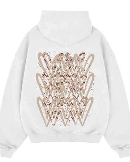 Beige Zig Zag Heart Printed Hoodie Adults