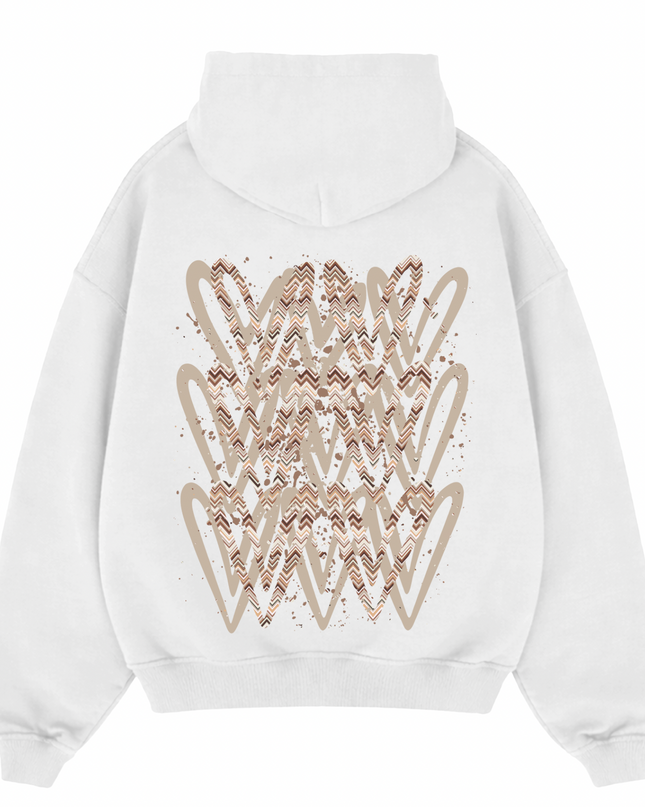 Beige Zig Zag Heart Printed  Hoodie Kids