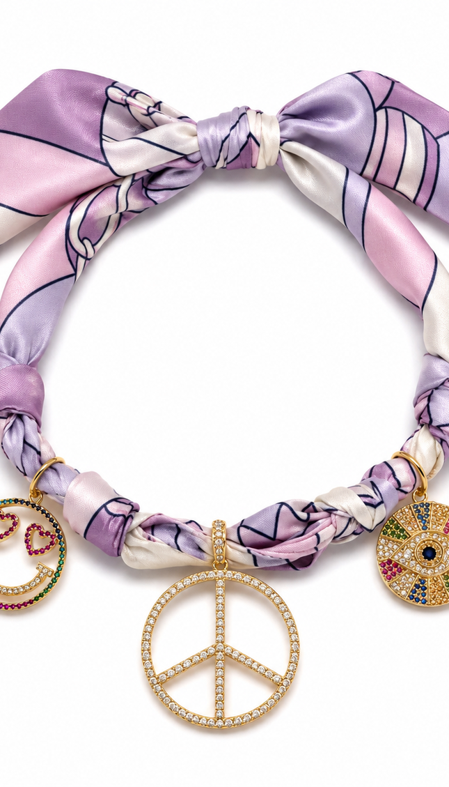 Lilac swirl print bandanna choker in a retro 70s psychedelic print – Endless Opulence by Miss Runway