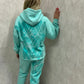 Mint Green Heart Sprayed Hooded Tracksuit