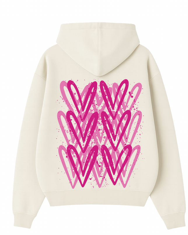 Hot Pink Heart Printed Hoodie Kids