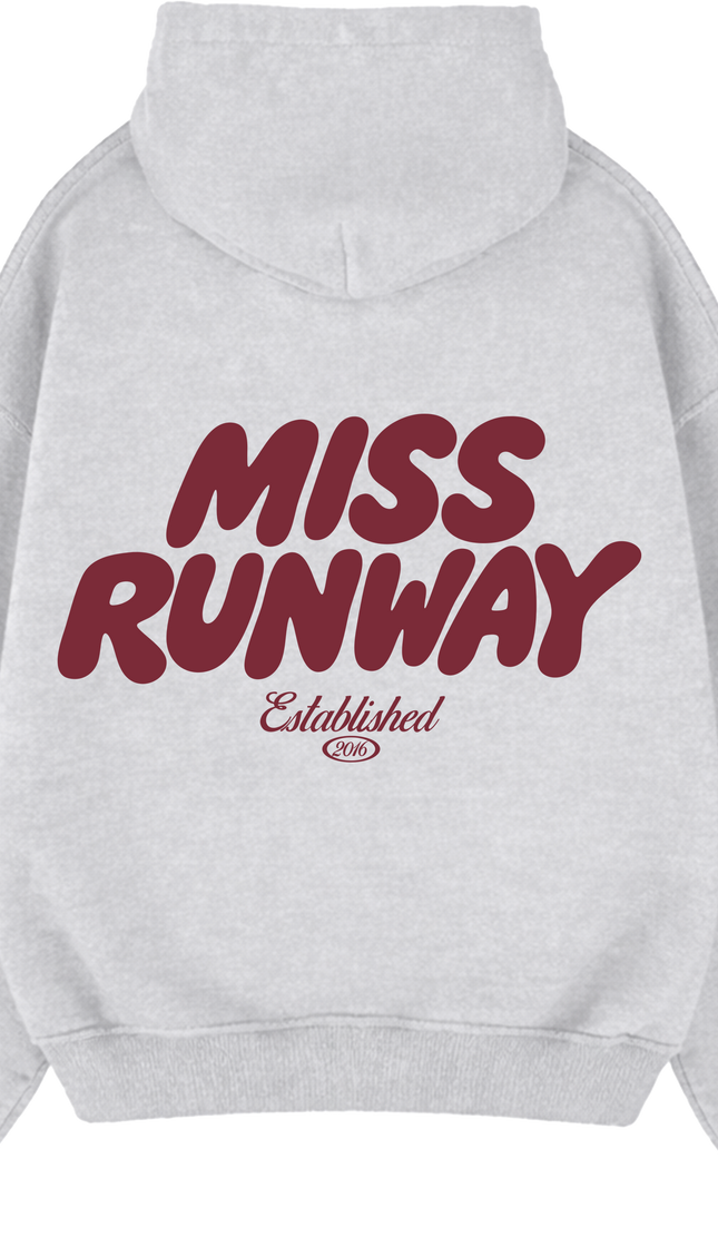 Miss Runway Established Hoodie Grey/Burgundy – adult printed hoodie by Miss Runway