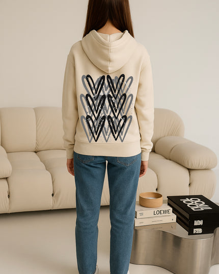Dark Grey Heart Printed Hoodie