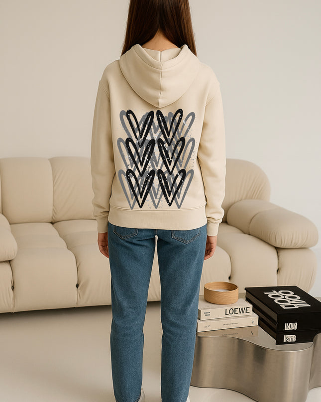 Dark Grey Heart Printed Hoodie