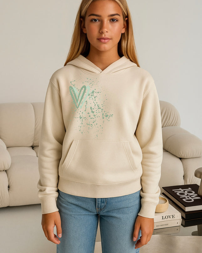 Sage Green Heart Printed Hoodie