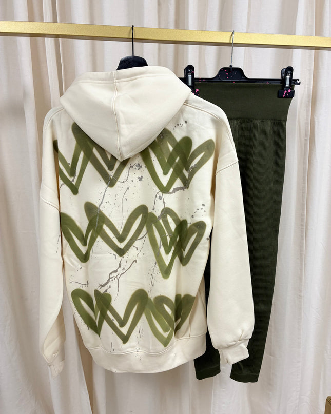 Khaki Heart Cream Hoodie & Leggings Adults