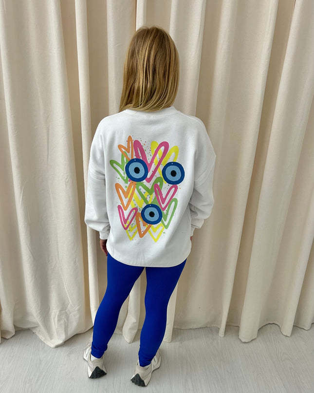 Neon Heart Evil Eye Printed Sweatshirt & Leggings Adults
