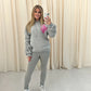 Miss Runway Pink Heart Graffiti Ruched Hoodie And Legging Set Grey