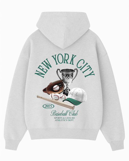 New York Baseball Club Hoodie Adult Ash Grey