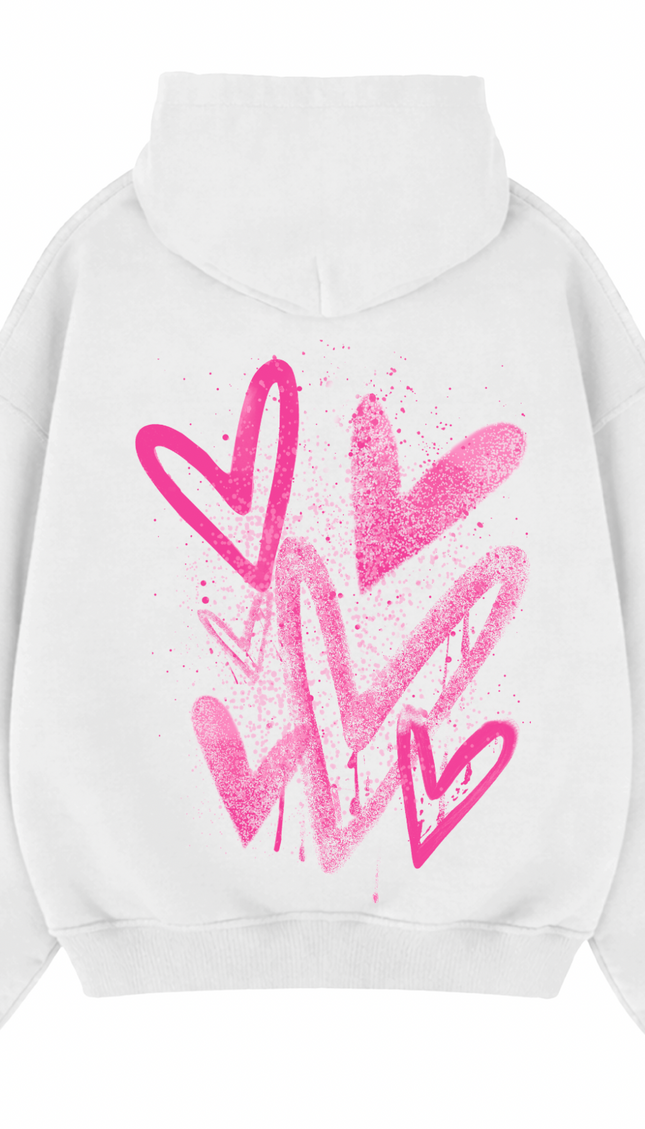 Hot Pink Scatter Heart Printed Hoodie – additional view