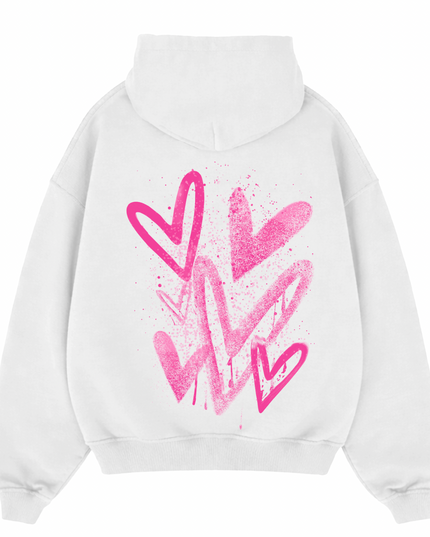 Hot Pink Scatter Heart Printed Hoodie Adults