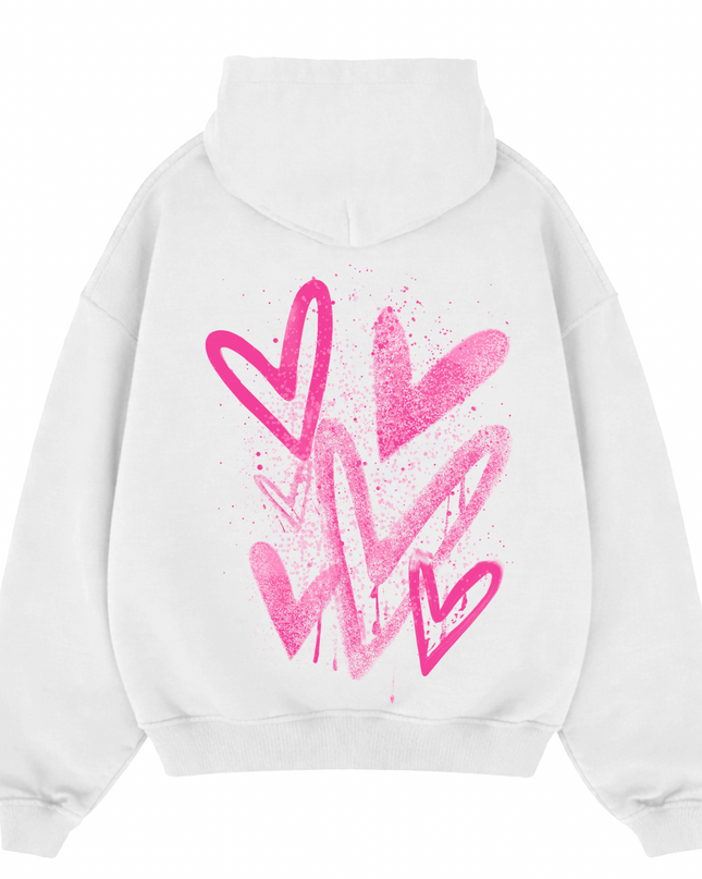 Hot Pink Scatter Heart Printed  Hoodie Kids