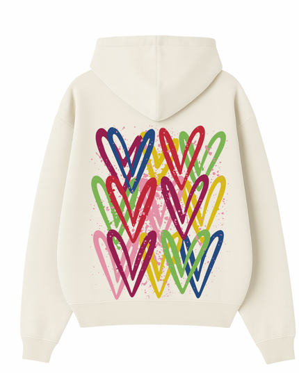 Dark Multicoloured Heart Printed Hoodie Kids