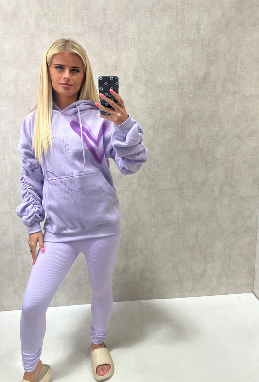 Lilac Heart Sprayed Ruched Hoodie