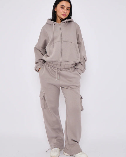 Cargo Style Zip Hooded Tracksuit Dove Grey