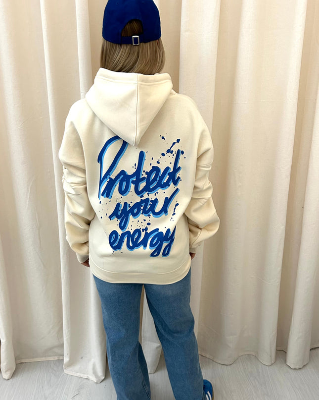 Protect Your Energy Graffiti Ruched Hoodie Cream