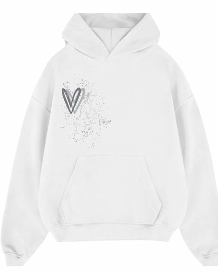 Grey Heart Printed Hoodie Adults