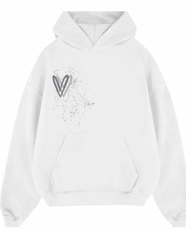 Grey Heart Printed Hoodie Adults