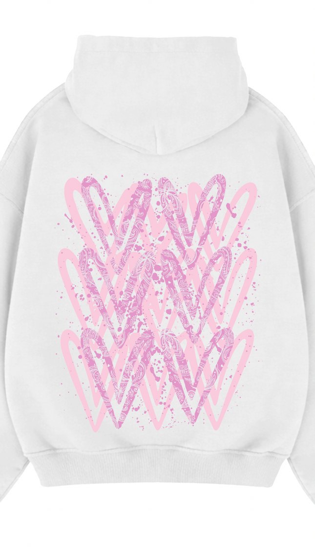 Pink Paisley graffiti heart hoodie with spray paint effect print – women's hoodie by Miss Runway