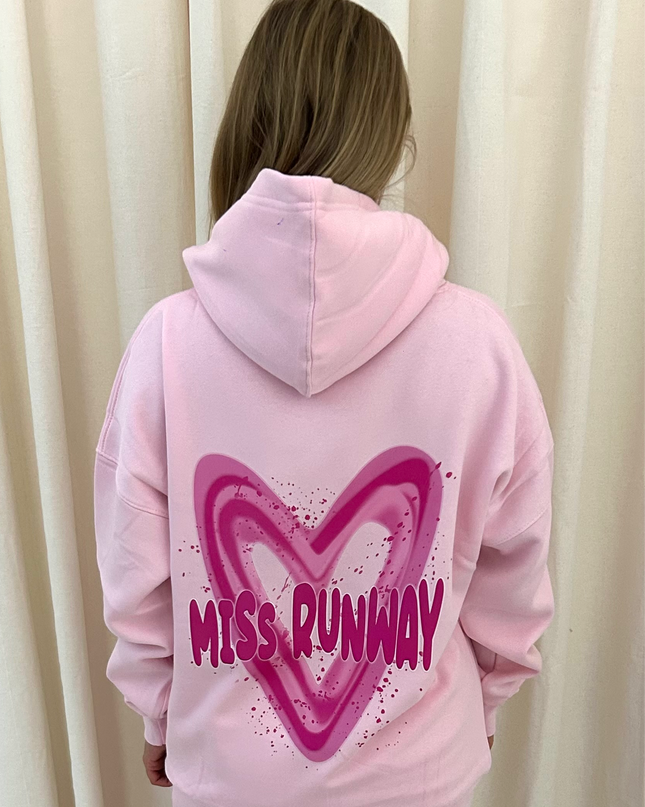Miss Runway Pink Heart Printed Hoodie Adults