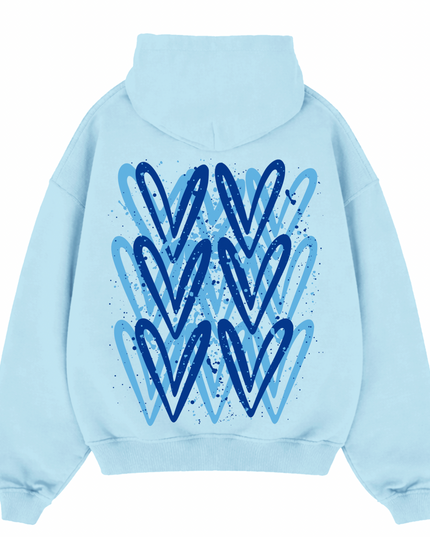 Royal Blue Heart Printed Hoodie Adults
