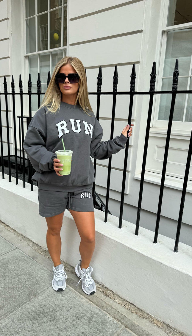 Run Appliqué 100% Cotton Sweatshirt Charcoal