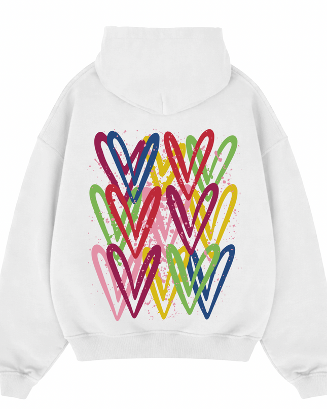 Dark Multicoloured Heart Printed Hoodie Kids