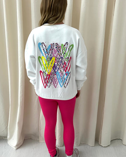 Multicoloured Leopard print Heart Printed Sweatshirt & Leggings Adults
