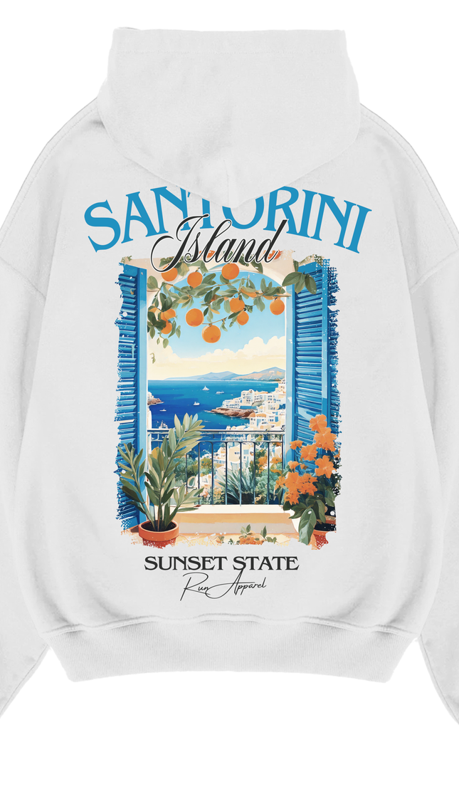 Santorini Sunset State Hoodie – unisex printed hoodie by Miss Runway
