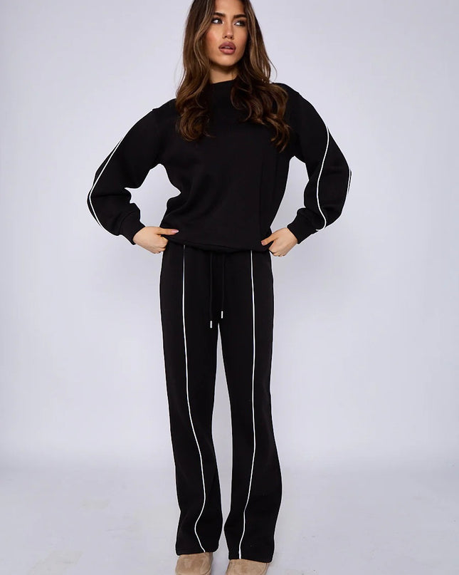 Piping Sweatshirt & Jogger Set Black