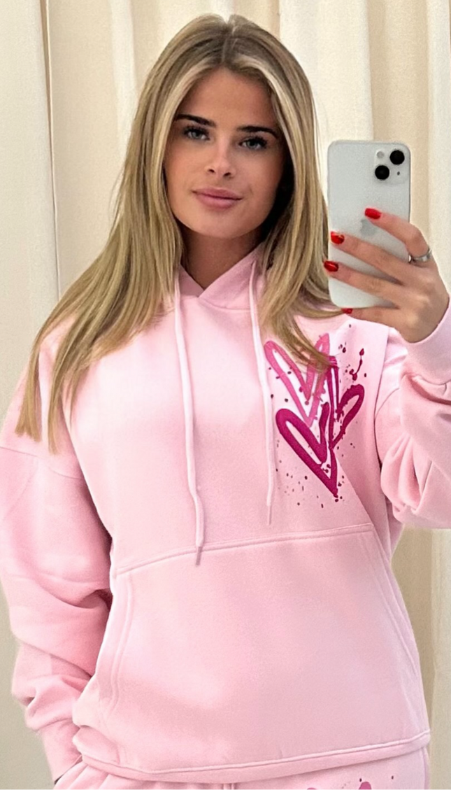 Miss Runway Pink Heart Printed Hoodie – adult printed hoodie by Miss Runway