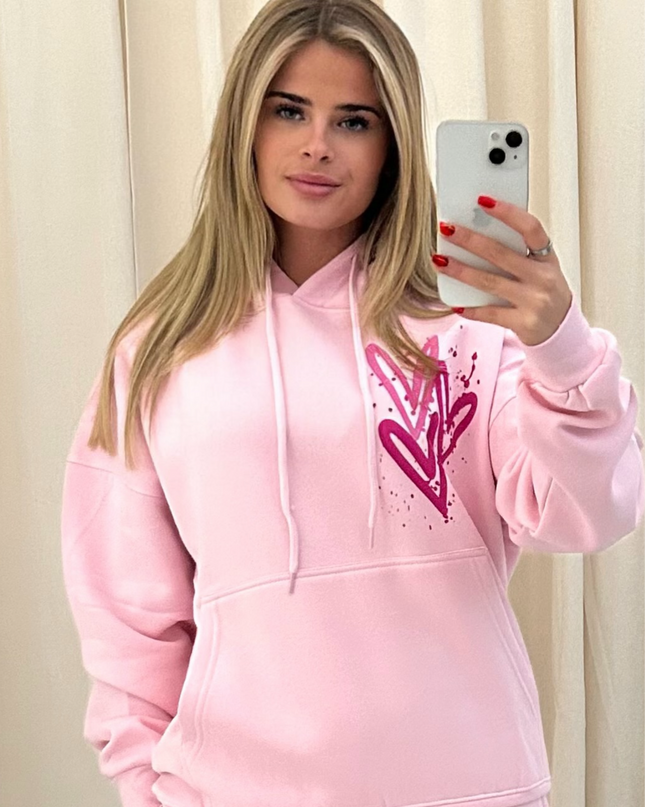 Miss Runway Pink Heart Printed Hoodie Adults