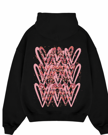 Coral Zig Zag Heart Printed Hoodie Adults