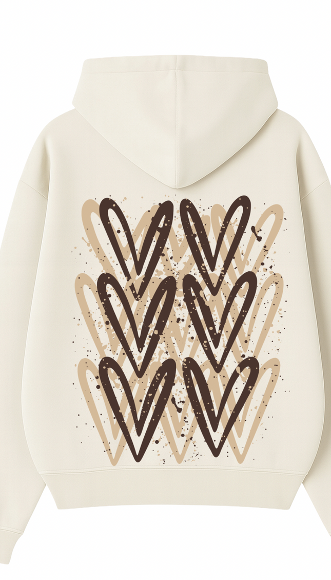 Brown graffiti heart hoodie with spray paint effect print – women's hoodie by Miss Runway
