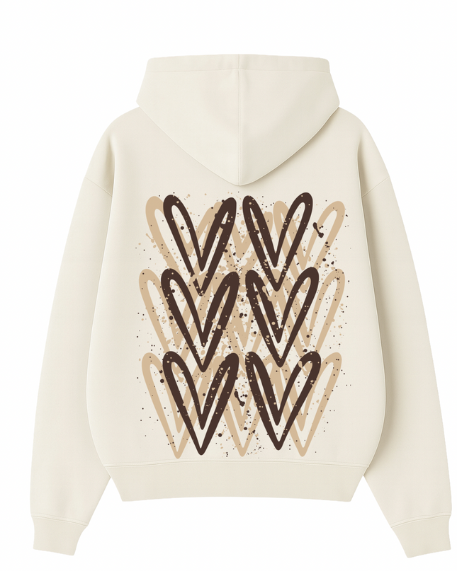 Brown Heart Printed Hoodie Adults