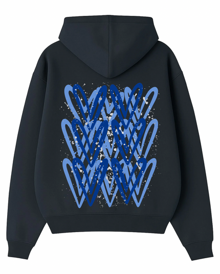 Royal Blue/Silver Heart Printed Hoodie Adults