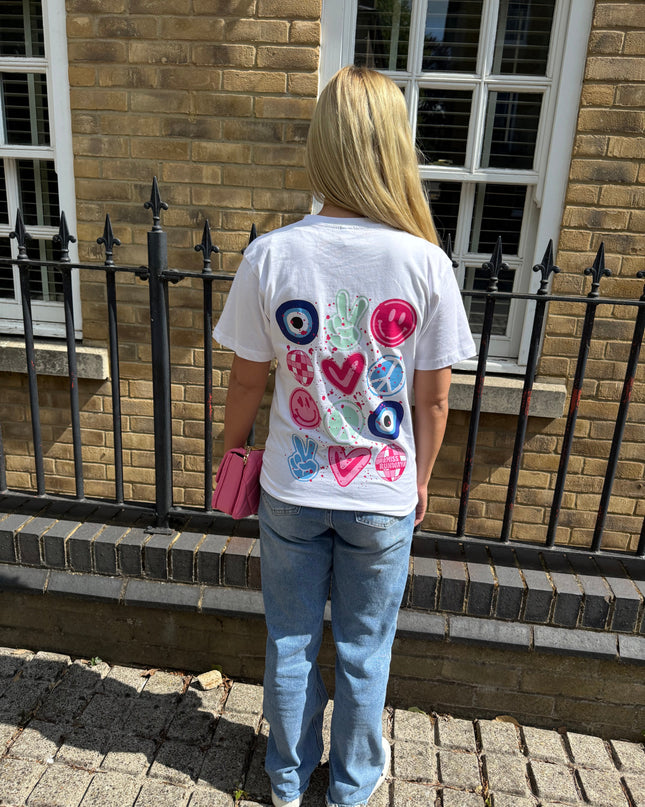 Smiley, Peace Fingers, Evil Eye Printed T-shirt Adult