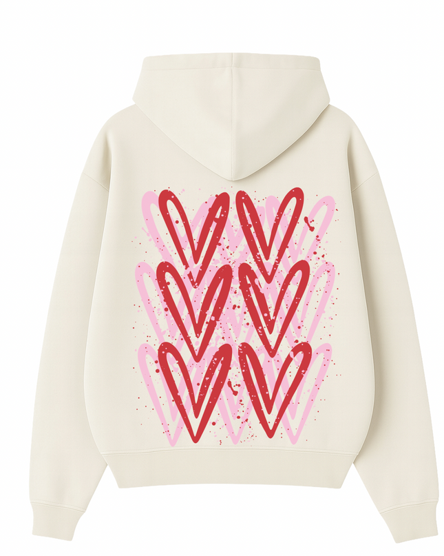 Pink/Red Heart Printed Hoodie Kids