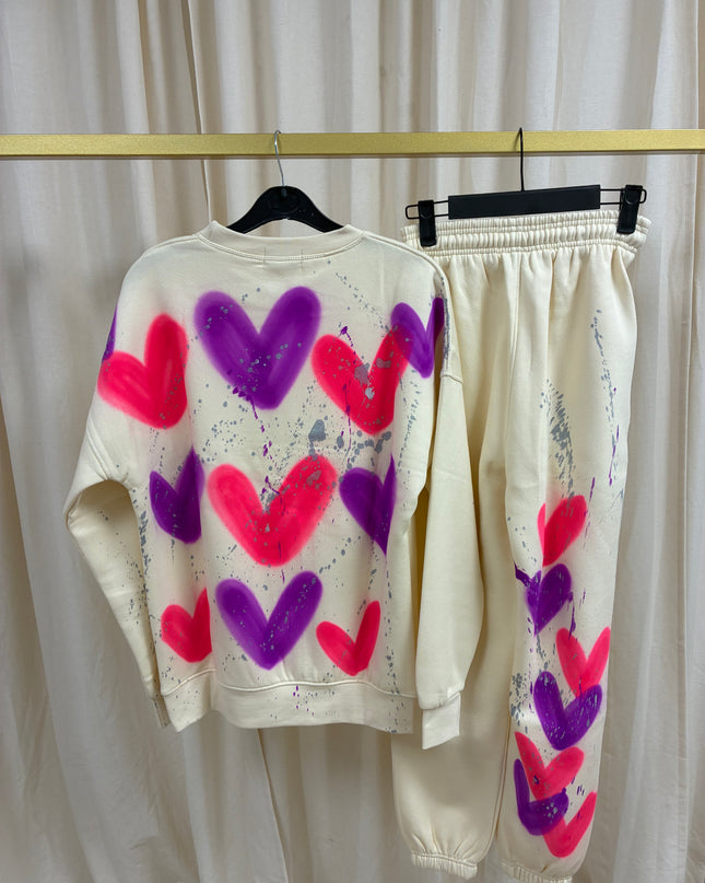 Purple/Hot Pink Heart Spray Painted Sweatshirt Tracksuit Adult