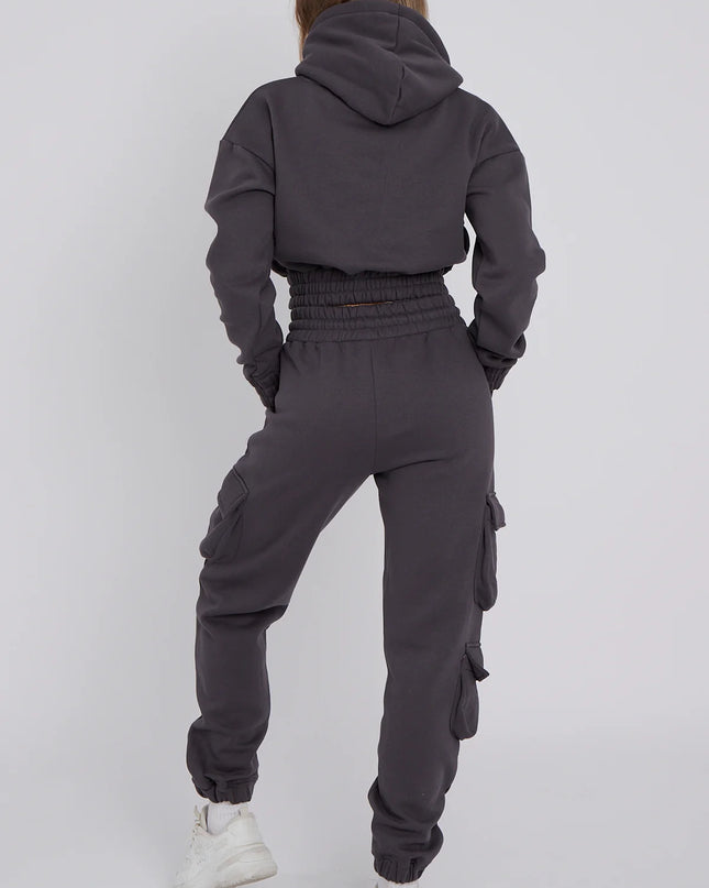 Cargo Pockets Fleece Tracksuit Charcoal Grey