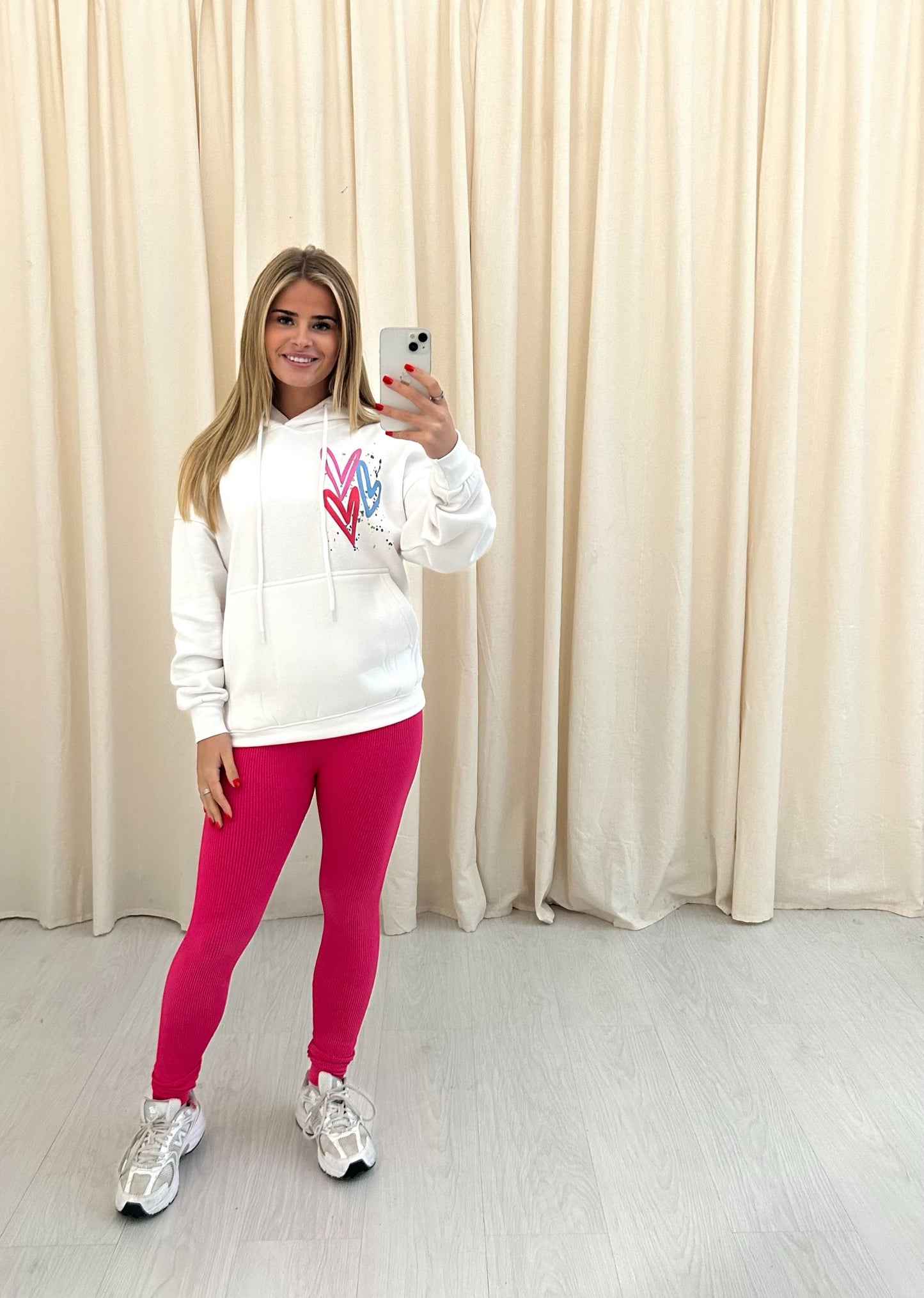 Miss Runway Multicolour Heart Graffiti Hoodie And Legging Set White