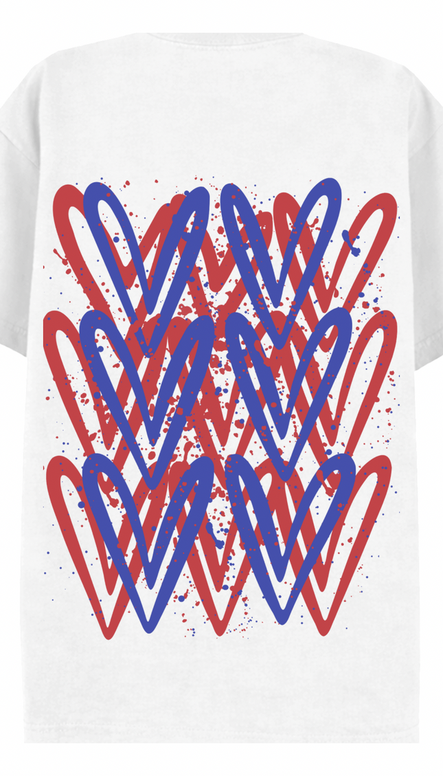 Red/Royal Blue graffiti heart T-shirt with spray paint effect print – women's T-shirt by Miss Runway