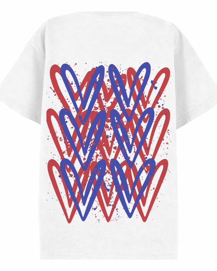 Red/Royal Blue Heart Printed T-shirt Adult
