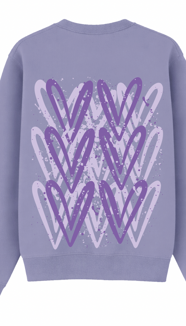 Lilac graffiti heart sweatshirt with spray paint effect print – women's sweatshirt by Miss Runway